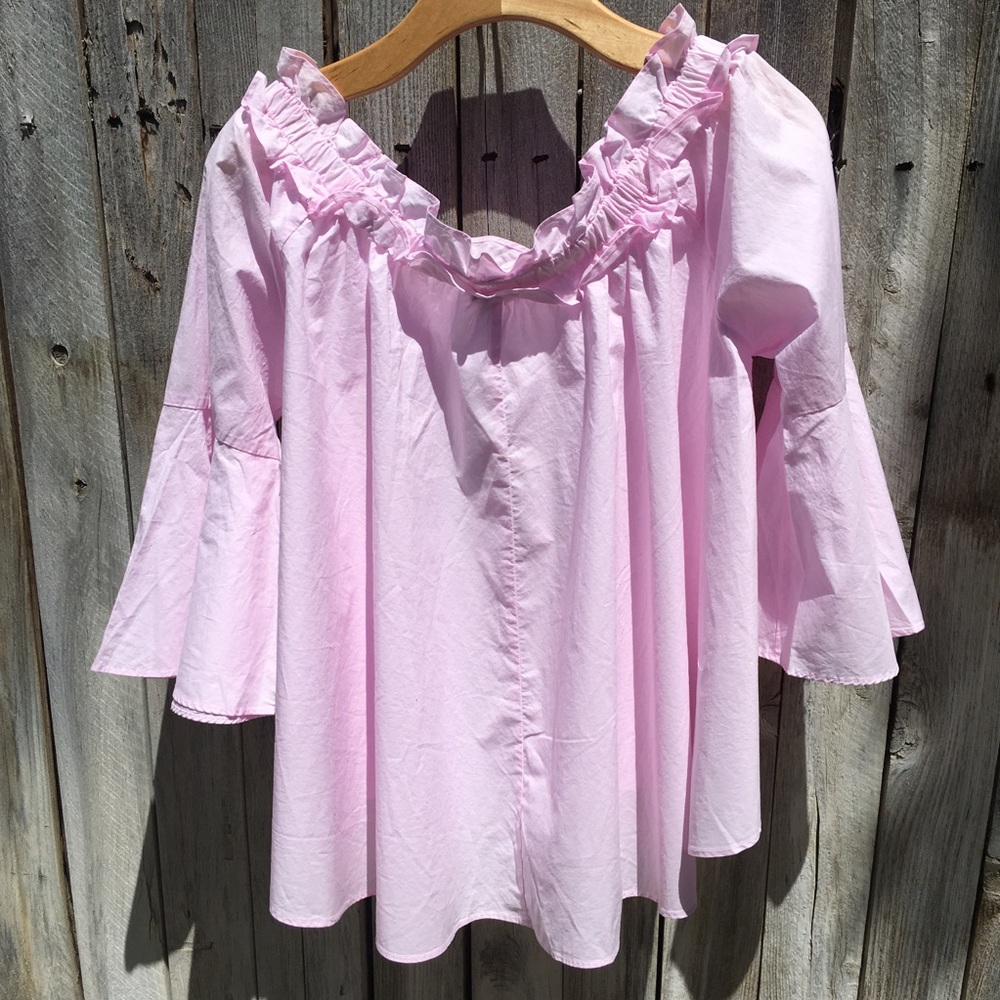 NWT Forever 21 Off Shoulder Top Cotton Pink S - Picture 8 of 13